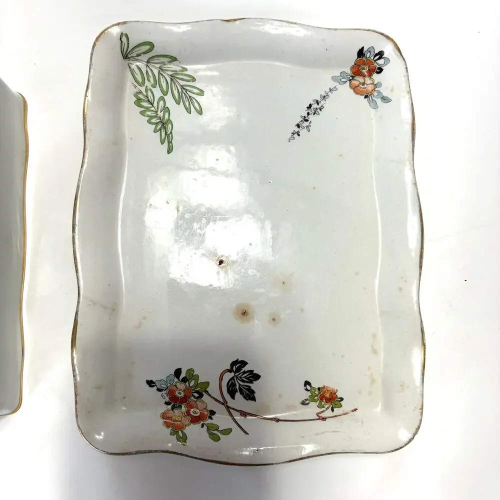 Vintage Floral Covered Cheese Keeper Butter Dish Gold Trim
